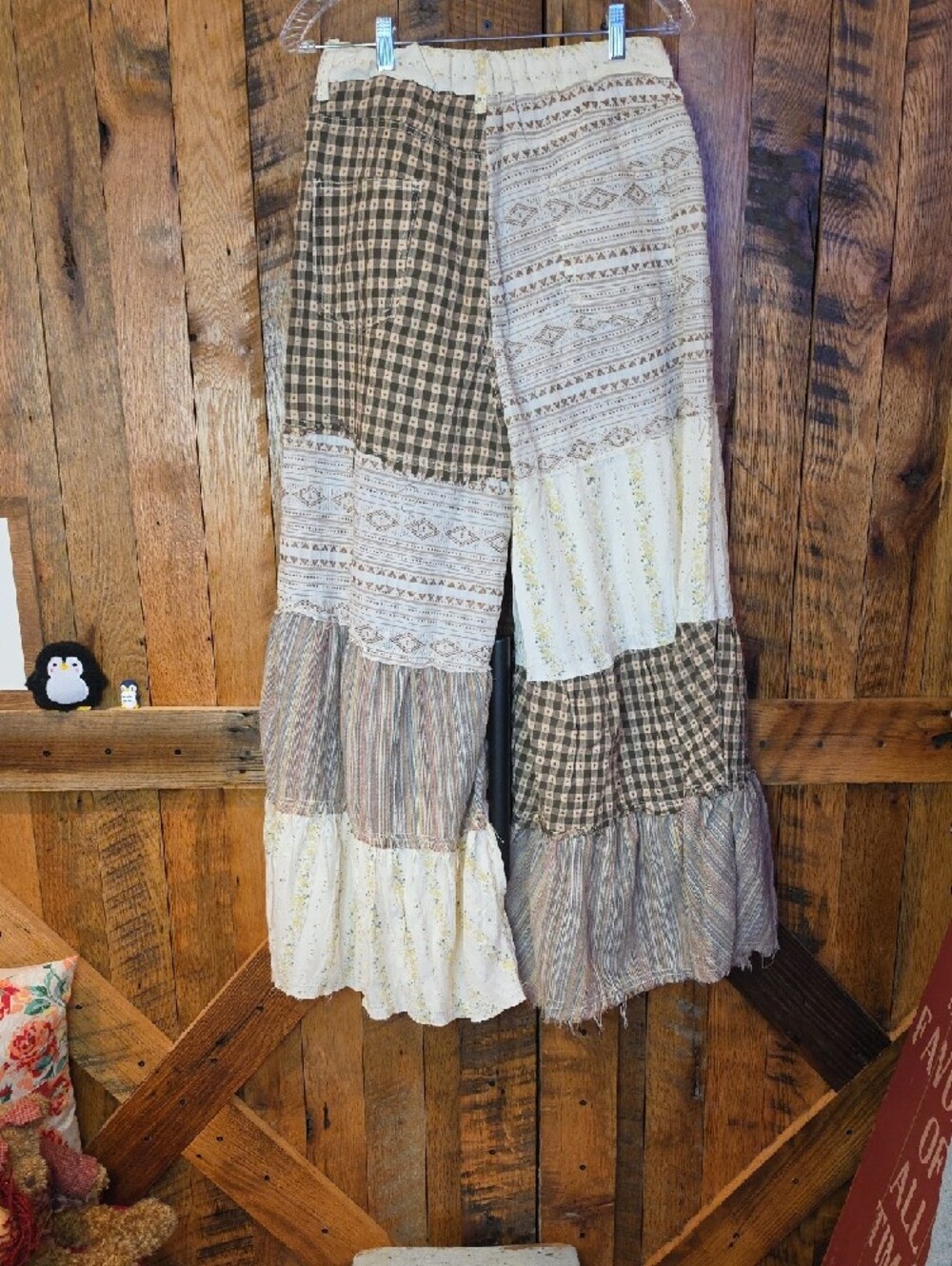 040p POL Patchwork A-Line Tiered Maxi Pants in Cream and Brown - Picture 14 of 14